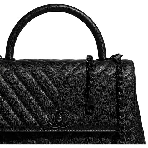 chanel petit sac à rabat avec poignée|Petit sac à rabat avec poignée, Veau grainé brillant  .